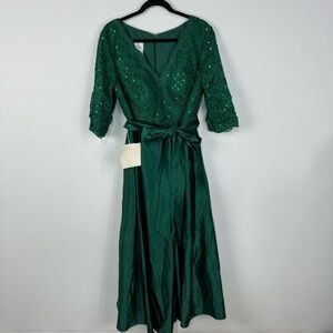 Lanting Forrest green Fit & Flare Sequined Maxi Dress Wedding Christmas Gown